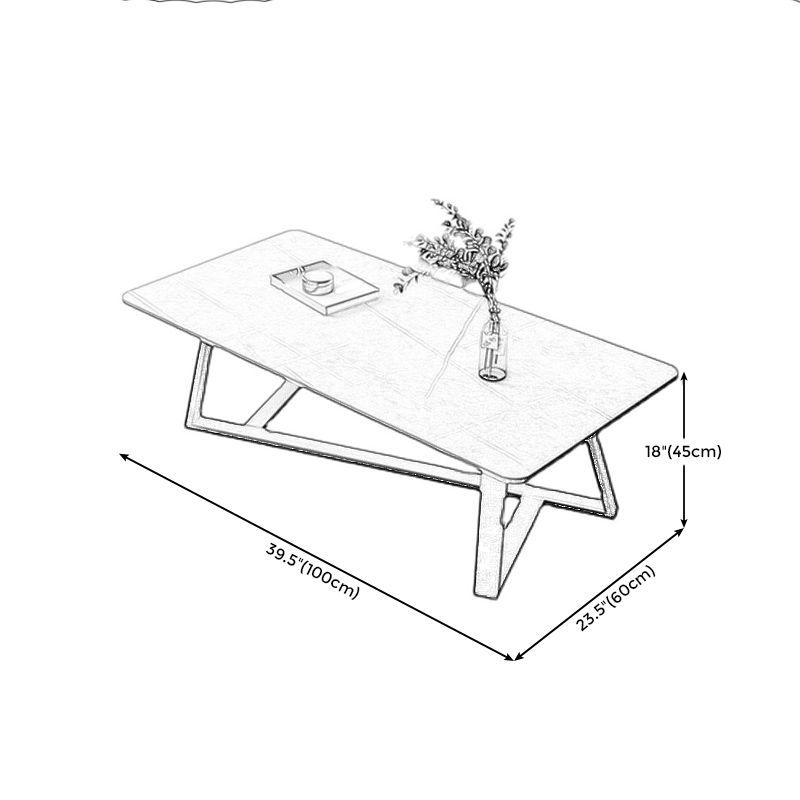 Mid-Century Modern Stone Top Accent Table Rectangular Coffee Table with Metal Frame