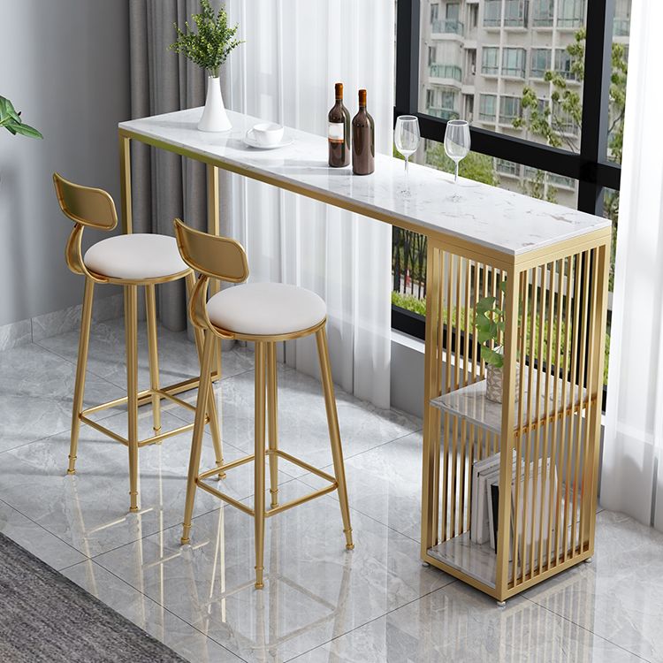 Faux Marble Bistro Bar Table Modern Rectangle Bar Table with Storage