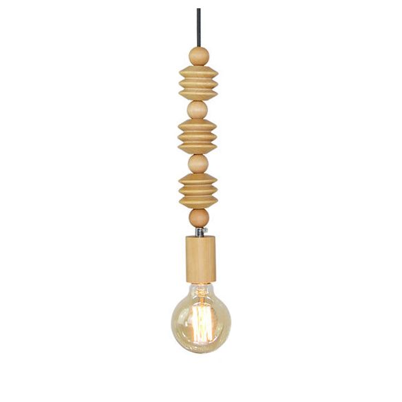 Lampada a sospensione del legno sferico Lampada a sospensione Stile 1 illuminazione a sospensione leggero con lampadina nuda, altezza 12,5 "/14"