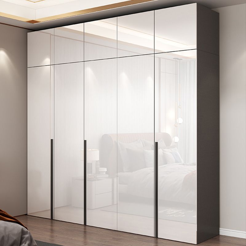White Mirrored Finish Wardrobe Armoire Engineered Wood Wardrobe Cabinet