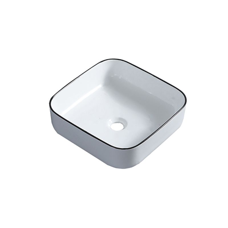 Modern Bathroom Sink with Single Faucet Hole Porcelain Rectangular Vessel Bathroom Sink