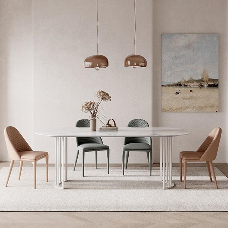 Metal Modern Double Pedestal Dining Table Sintered Stone Top Table for Dining Room and Kitchen