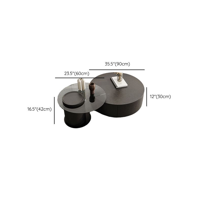 Round Coffee Table Modern Pedestal Nesting Coffee Table Set with 2 Drawers