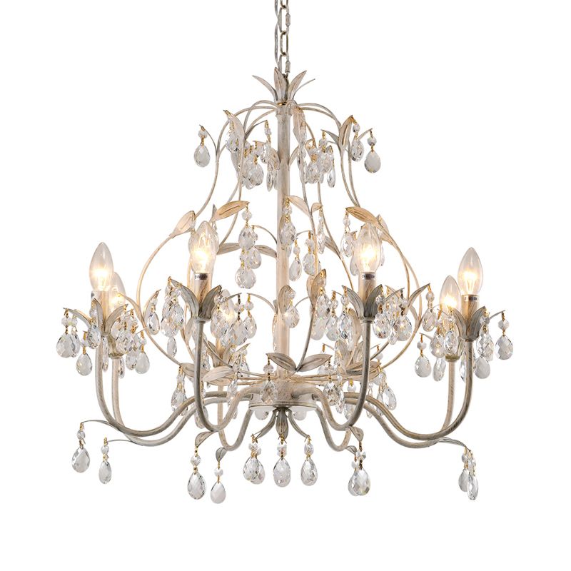 8 Bulbs Gourd Ceiling Chandelier Traditional Clear Crystal Suspended Lighting Fixture with Metal Leaf