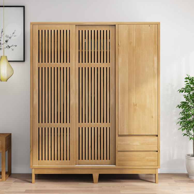 Modern Pine Solid Wood Wardrobe Freestanding Multifunctional Wardrobe Armoire
