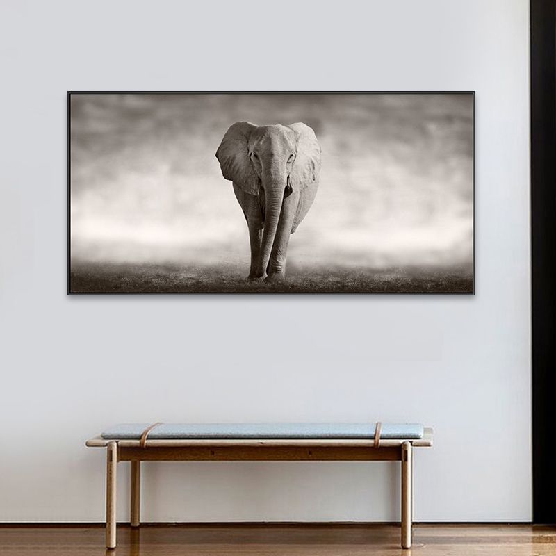 Walking Elephant Painting Soft Color Canvas Wall Art Print Textured, Multiple Sizes