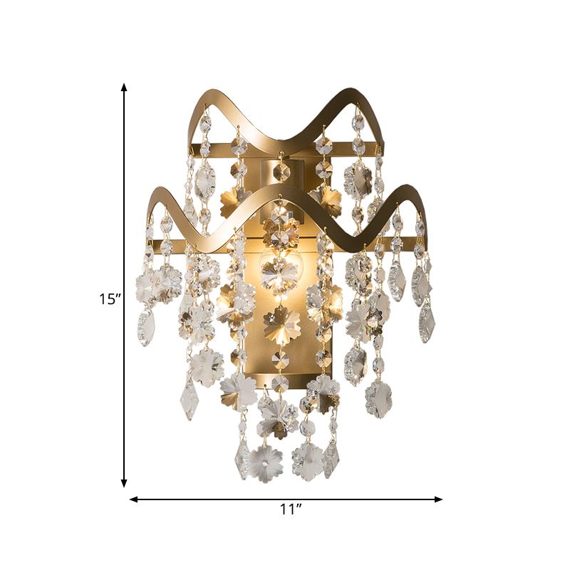 WAVE SCONCE LICHT POSTMODERN METAL 1 Licht Gold Wandmontage Licht met bloemkristal/schaal Accent