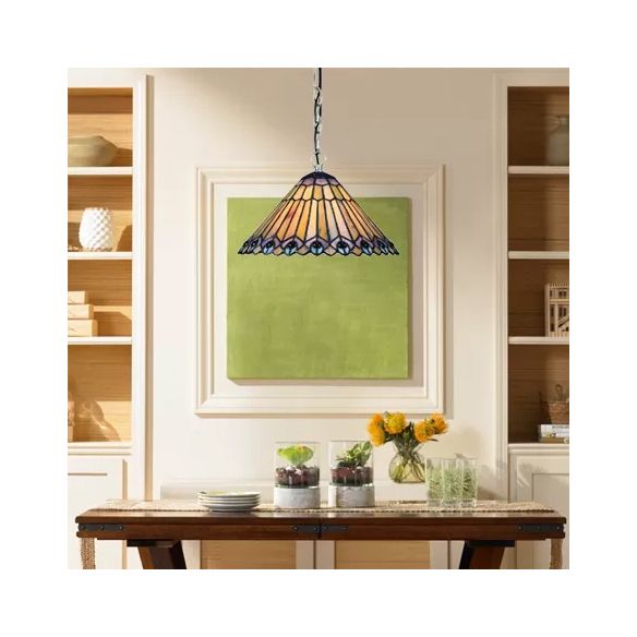 Kitchen Pendant Lights Stained Glass with Adjustable Chains Tiffany Cone Ceiling Fixture