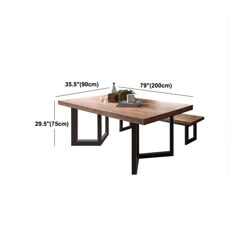 Rectangle Table  Industrial Solid Wood Top Dining Table with Metal Base