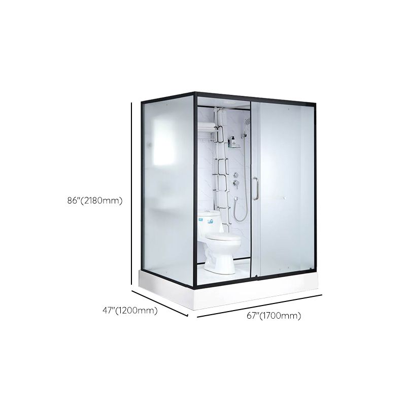 Single Sliding Rectangle Shower Kit White Frosted Shower Stall with Shower Tray