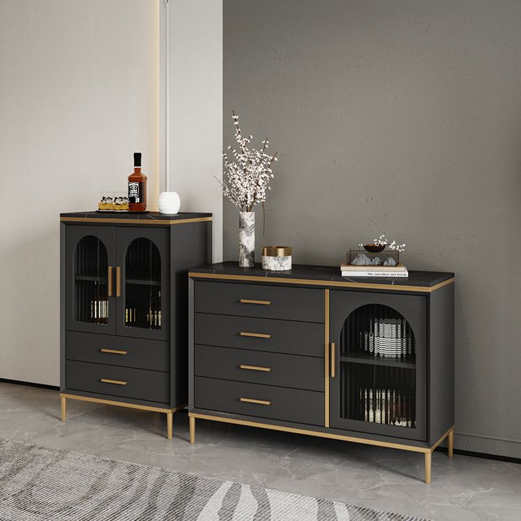 Glam Style Cupboard Artificial Wood Frame and Glass Door Kitchen Sideboard for Dining Room
