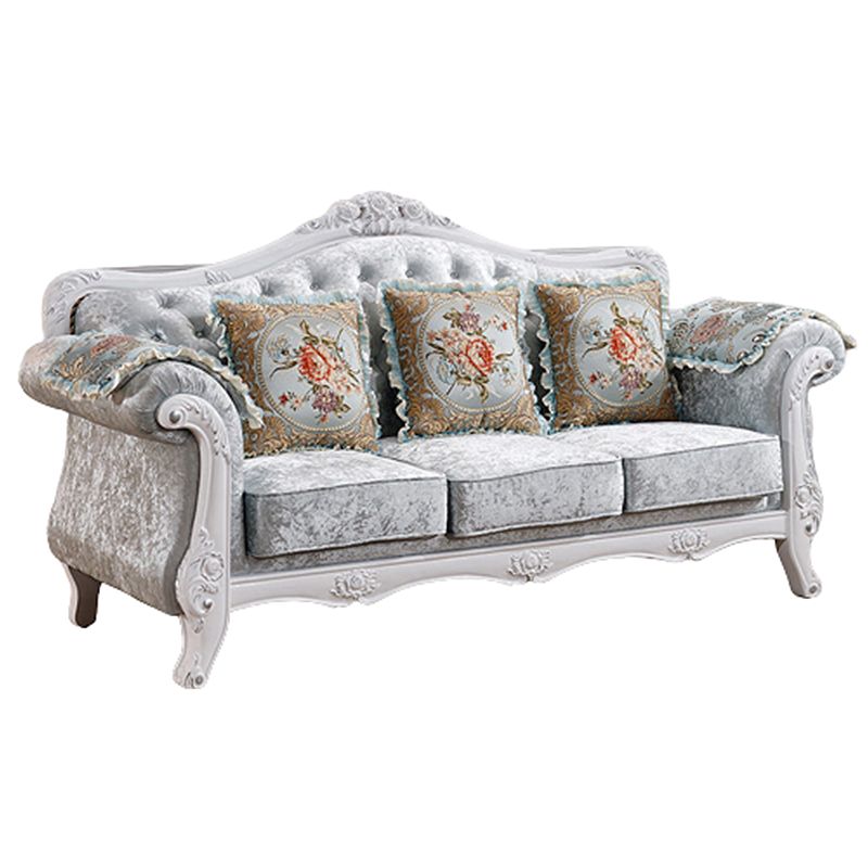 Traditional Tufted Rolled Arm Settee Slipcovered Sofa for Three People