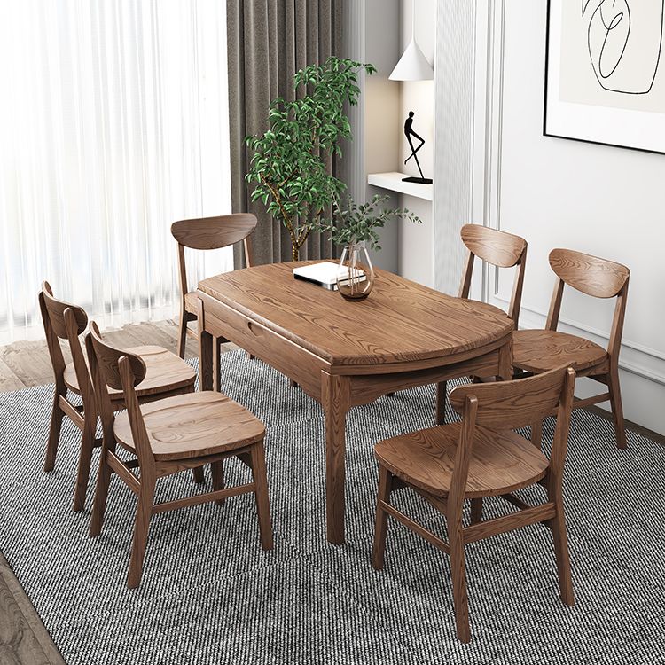 Extendable Ash Wood Dining Table for Restaurant Modern Brown Round Table with 4 Legs