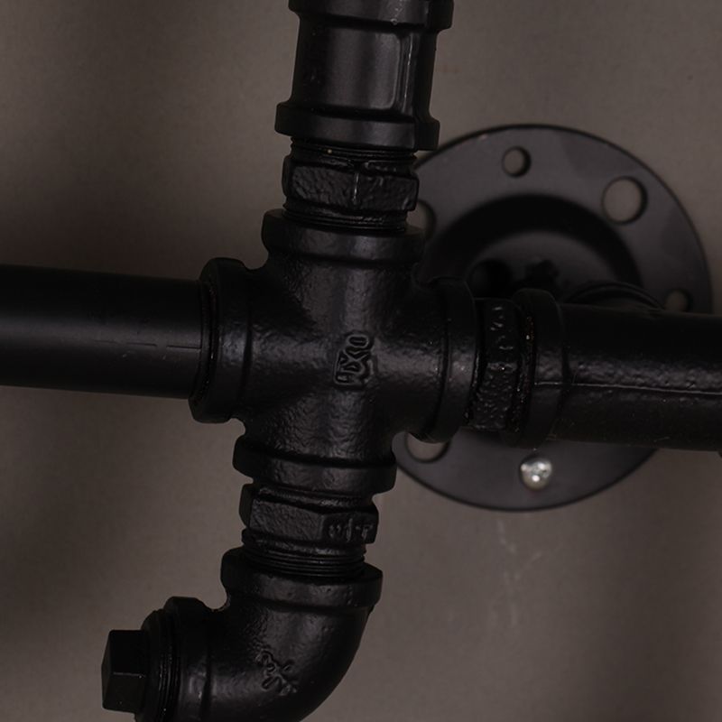 Rohrarm Eisenwandleuchte Vintage 2 Köpfe Restaurant Wandmontagelampe in Schwarz