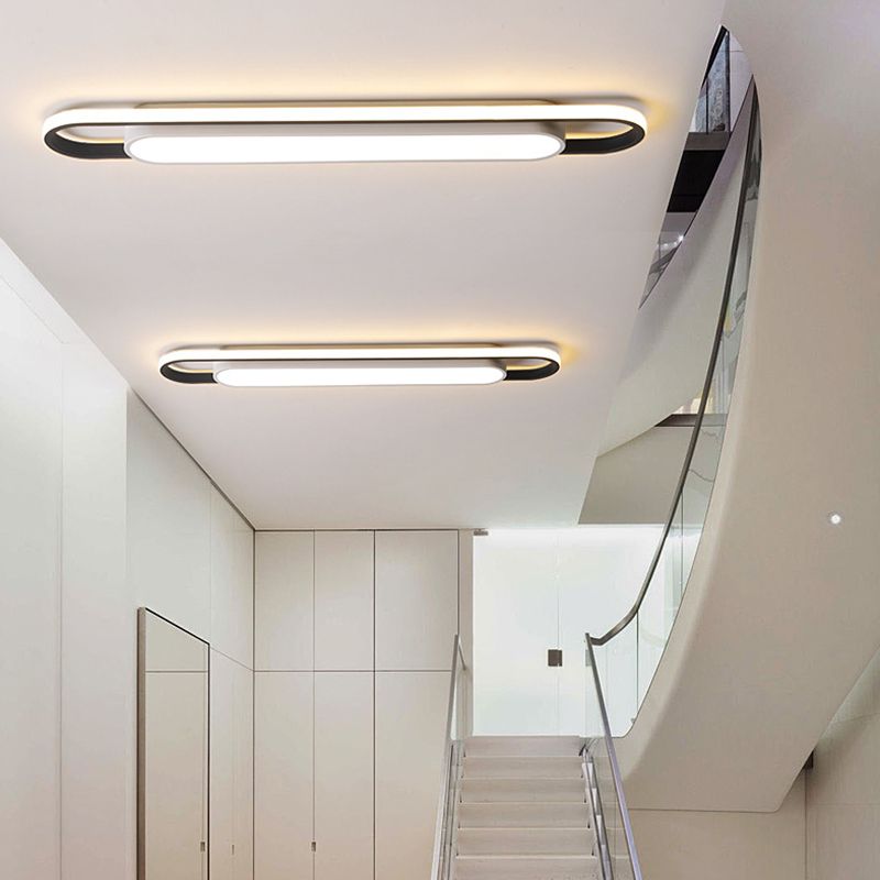 Simplicity LED Ceiling Light Fixture White Oval Ceiling Mount Light Fixture with Metal Shade
