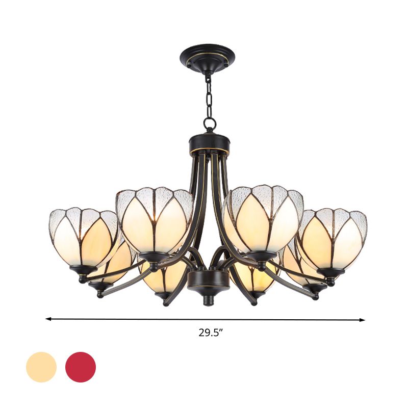 Bloemkroonluchter Licht 3/6/8 Lichten Frosted Glass Tiffany Pendant verlichting in geel/rood