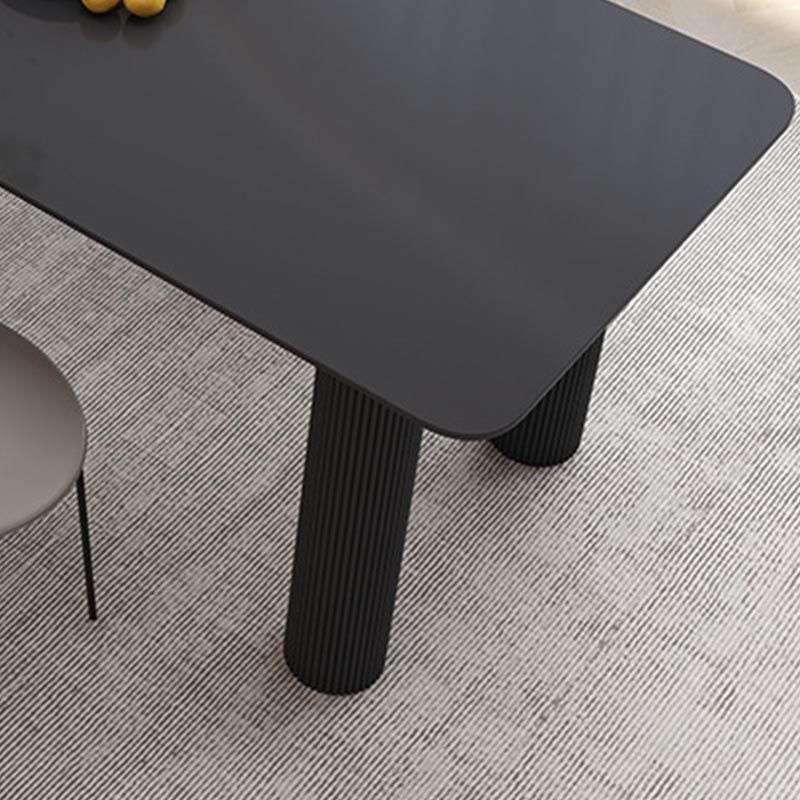Modern Rectangle Dining Room Collection Stone and Wood Fixed Dinner Table