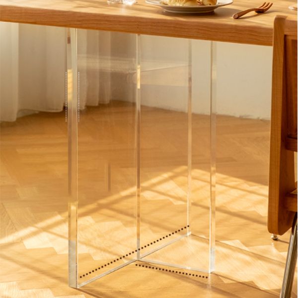 Solid Wood and Acrylic Dinner Table Modern Rectangle Fixed Dining Room Table