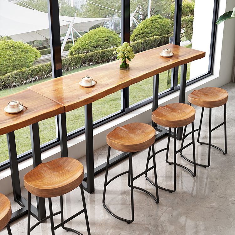 Modern Armless Backless Counter Stool Iron Dining Room Bar Stool with Wooden Seat