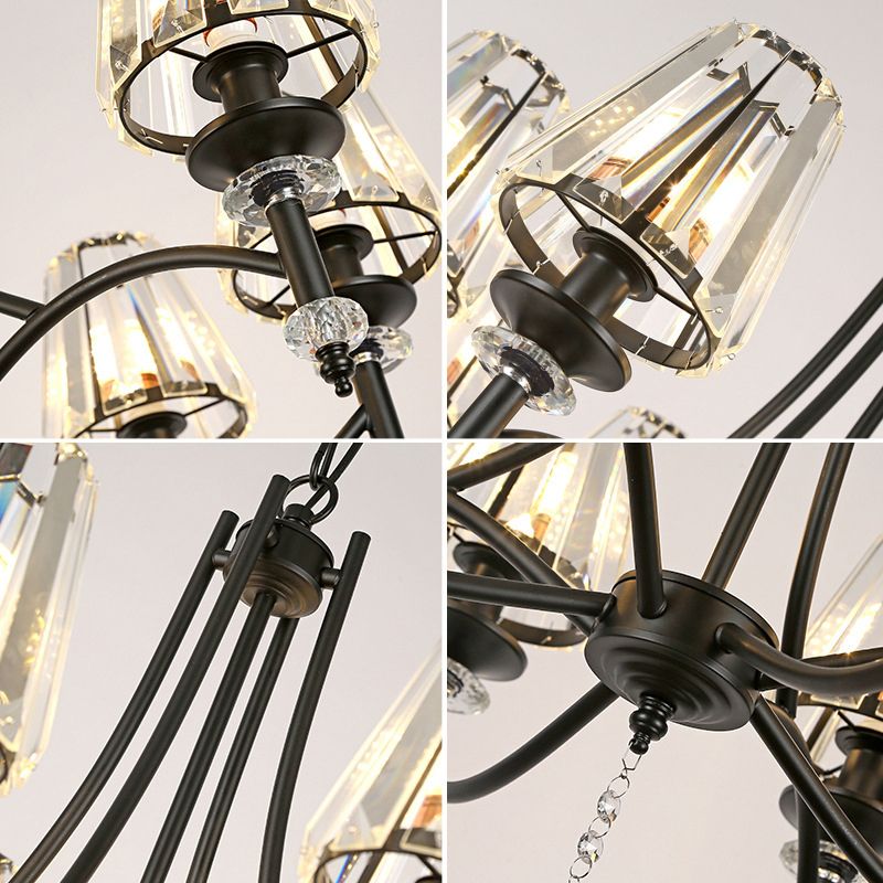 Konische hängende Lampe rustikale schwarze facettierte Kristallprisma Kronleuchter für Schlafzimmer