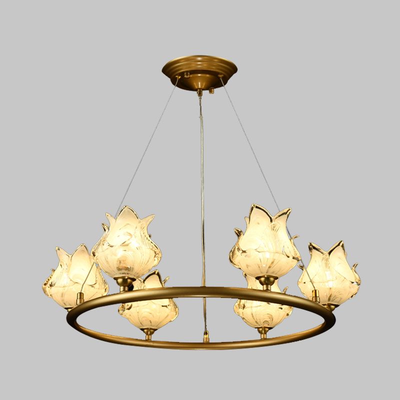 Wheel Clear Glass Chandelier Light Traditionalism 6 Bulbs LED Bedroom Pendant Lamp