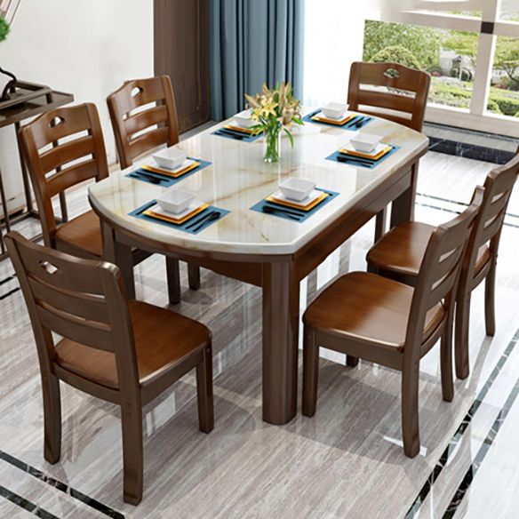 Modern Marble Rectangle Shape Dining Furniture 4 Wood Legs Table Formal for Dining Room Furniture