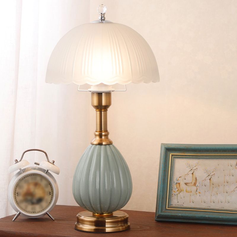 1-Light Bedroom Table Lamp Modern Style Glass Dome Shade Nightstand Light