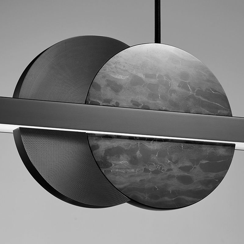 Linear Shape Hanging Island Lights Modern Chandelier Light Fixture in Black
