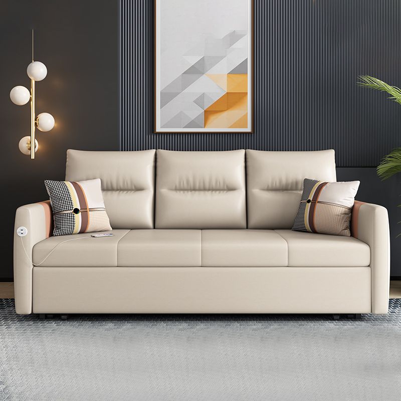 Faux Leather Sofa Stain Resistant Sewn Pillow Back Sofa Bed in Light Brown