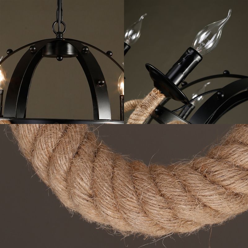 6 Lights Candle Ceiling Lamp Country Black Metal Chandelier Pendant Light for Dining Room
