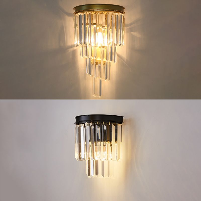 Moderne Stil abgestufte Wandleuchte klarer Kristall 1-Licht-Wandmontage Licht in Schwarz und Gold