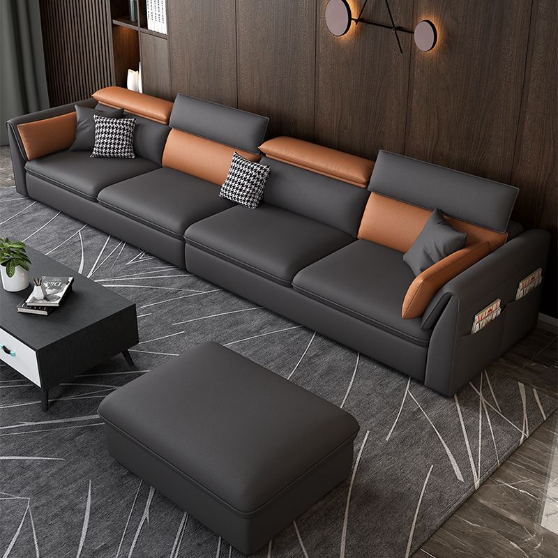 Modern Pillowed Back Cushions Sectional Grey Pillow Top Arm Chesterfield Sectional