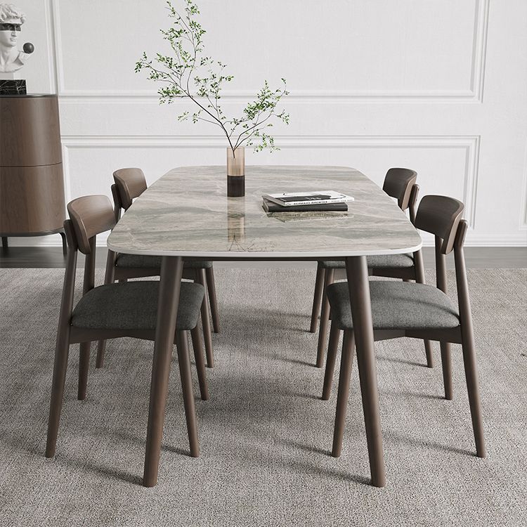 Moderne eettafel uit het midden van de eeuw, rechthoekig stenen blad, eettafel met 4 poten