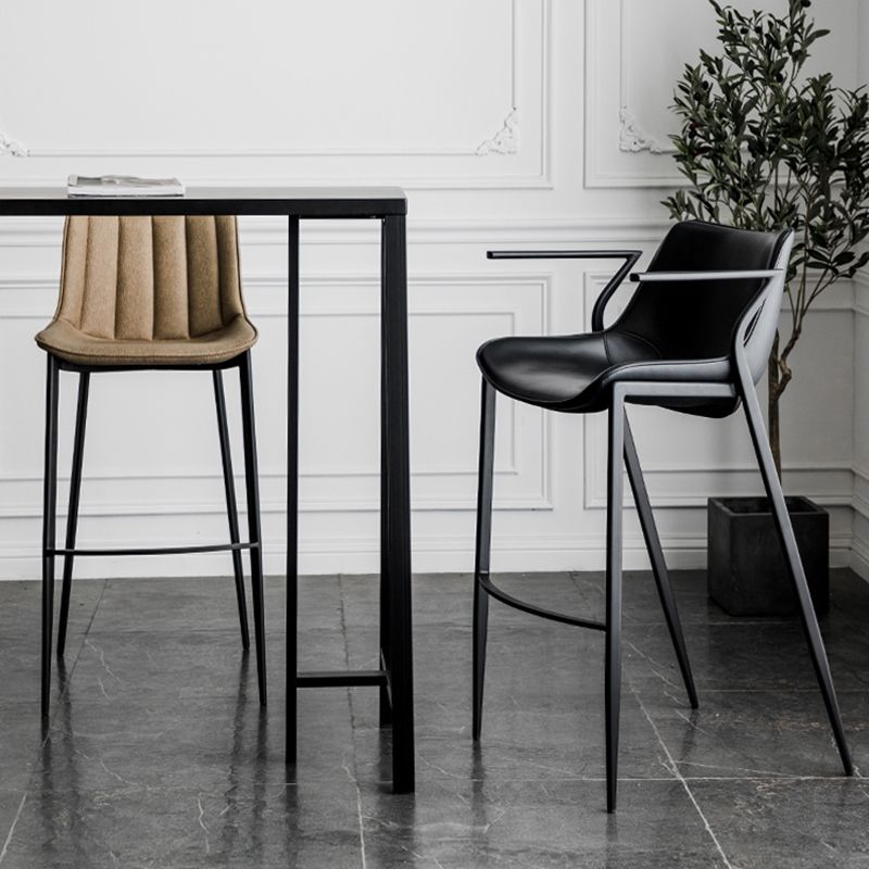 Faux Leather Counter Stool Modern Style Low Back Bar Stool with Footrest