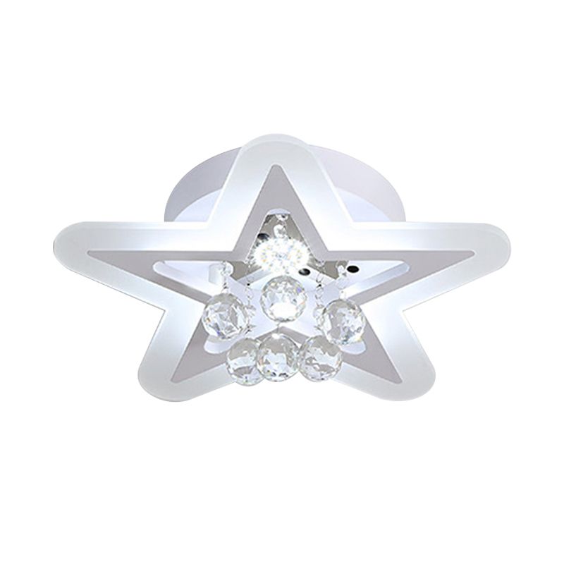 LED Star Ceiling Light Fixture Minimalist White Acrylic Flushmount with Crystal Sphere, 16"/19.5" Wide