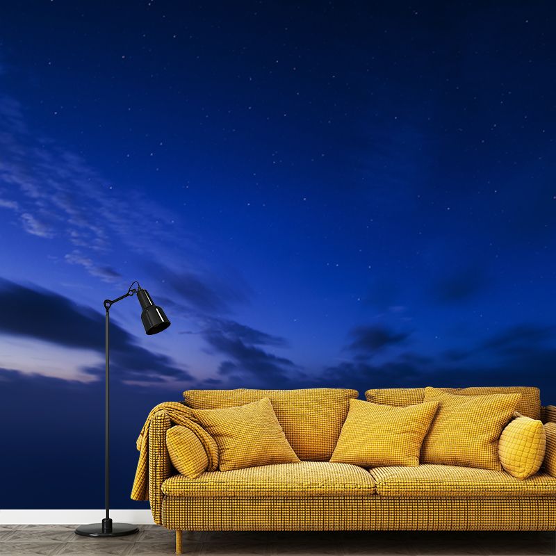 Star Sky Mural Wallpaper Blue-Black Modern Wall Covering for Living Room, Moisture Resistant