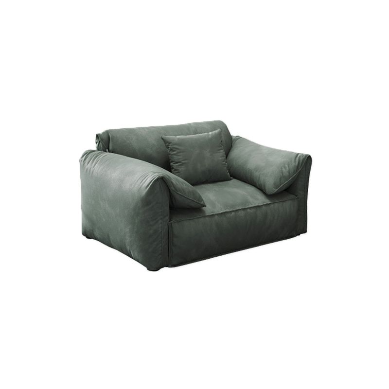 Contemporary Style Faux Leather Sofa Pillow Top Arm Sofa in Green