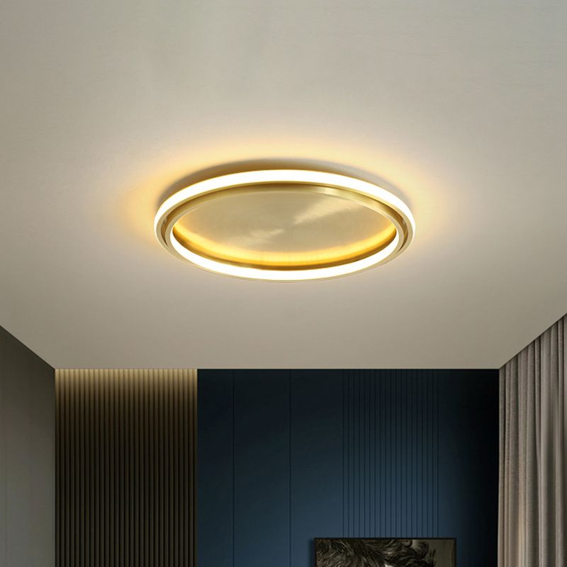 16"/19.5" Wide Modern Circle Flush Mount Lighting Metallic LED Bedroom Ceiling Flush in Gold
