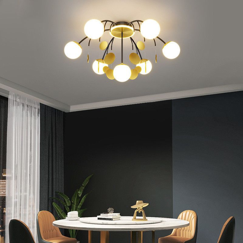 Modern Style Globe Semi Flush Mounted Ceiling Light Sputnik LED Ceiling Light with White Glass Shade