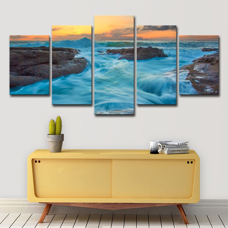 Seascapes Ocean Torrent Canvas Print Tropical Multi-Piece Wall Art Decor in Blue