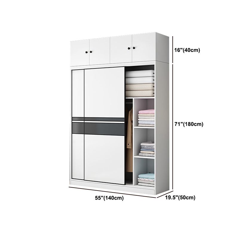 Contemporary Style Wooden Wardrobe White Colour Cloth Rod Included Wardrobe Closet