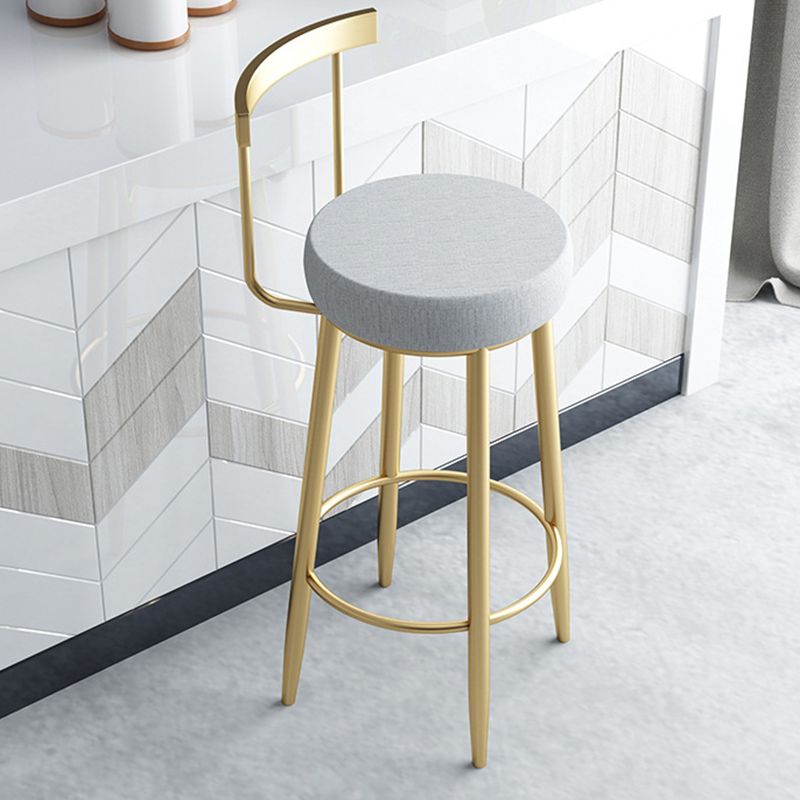 Glam Armless Backrest Counter Stool Iron Bar Stool with Cushion and Pedal for Kitchen Use