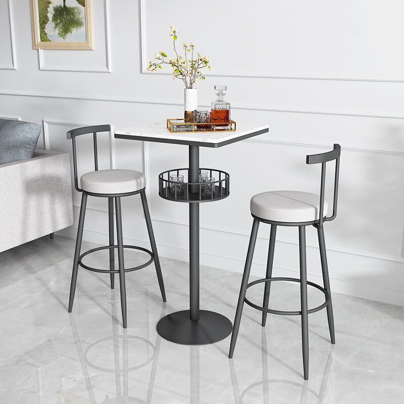Glam Faux Marble Bistro Table Indoor Iron Single Pedestal Bar Dining Table Fixed Table