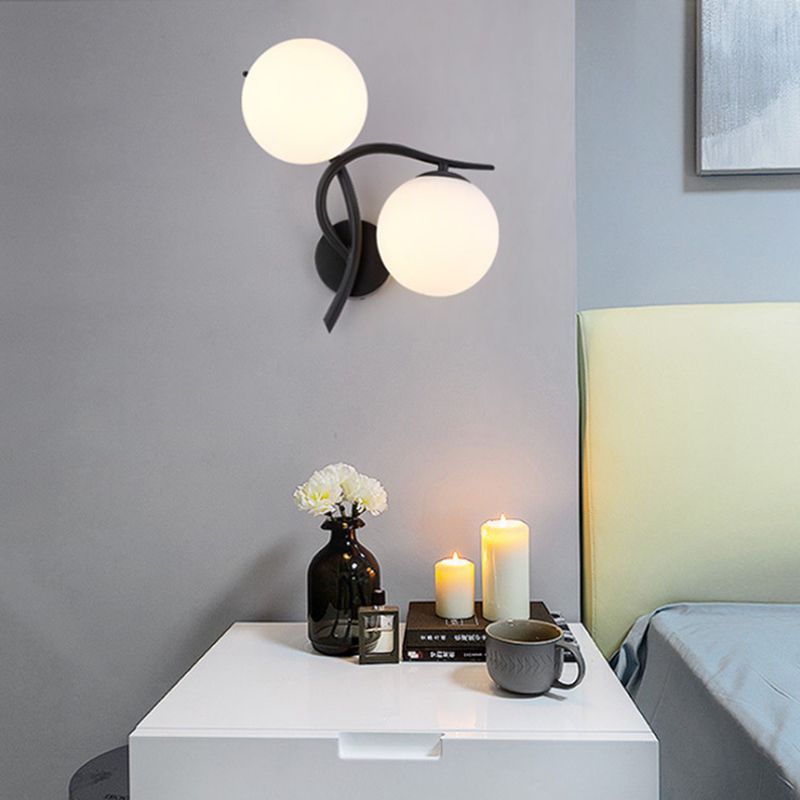 2-Light Glass Wall Lamp in Modern Creative Style Wrought Iron Wall Sconce for Interior Spaces