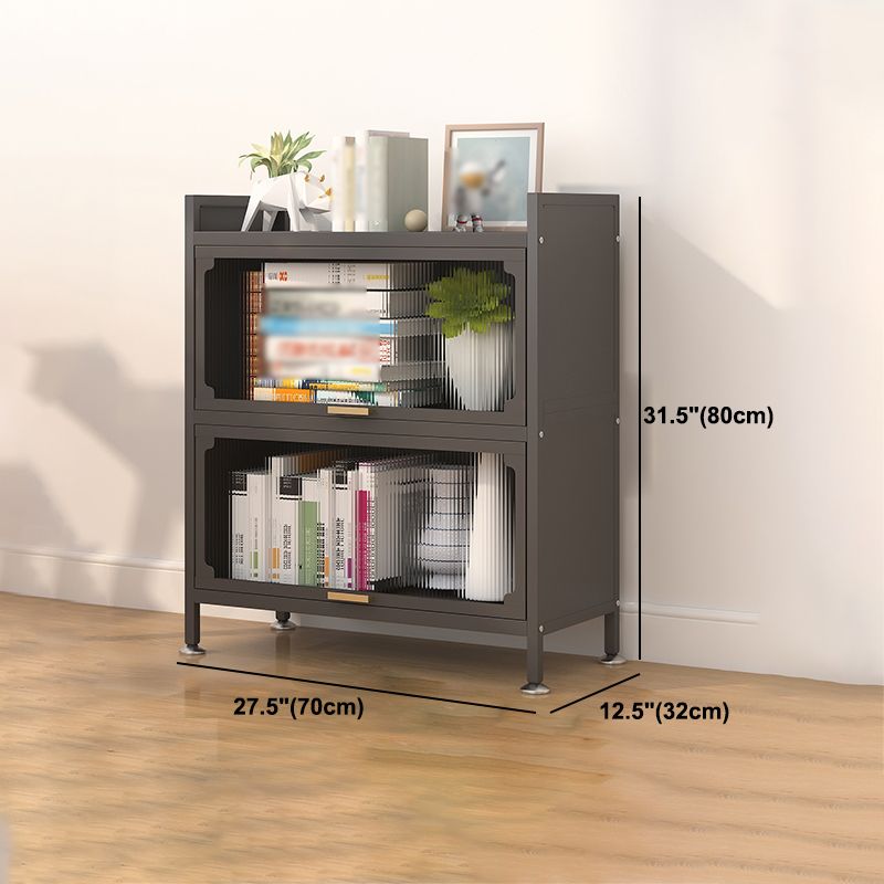 Industrial Style Metal Bookshelf Closed Back Shelf Bookcase with Doors
