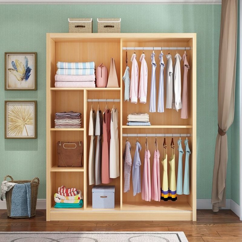 Modern Pine Wood Storage Cabinet Natural Finish Armoire for Home