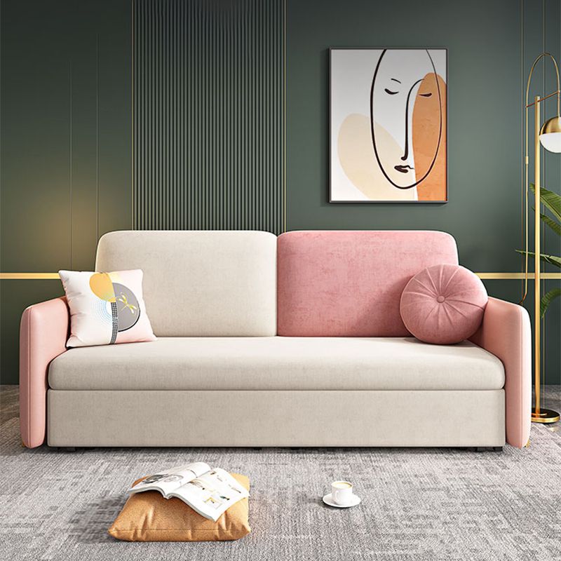 Glam Upholstered Sofa Bed Beige & Pink Sleeper with Storage Box