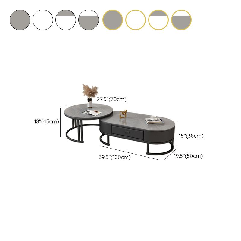Glam Nesting Coffee Table Set Frame Round Slate Coffee Table with Drawer