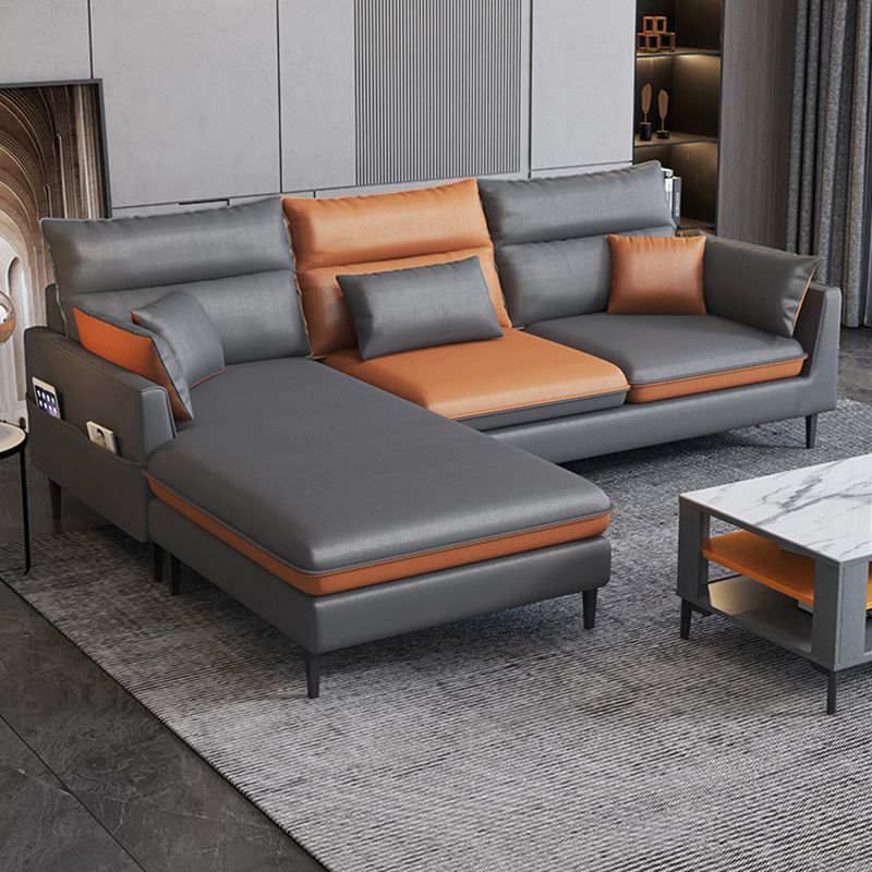 Contemporary 35.43 " H Faux Leather Flared Arm Sofa & Chaise