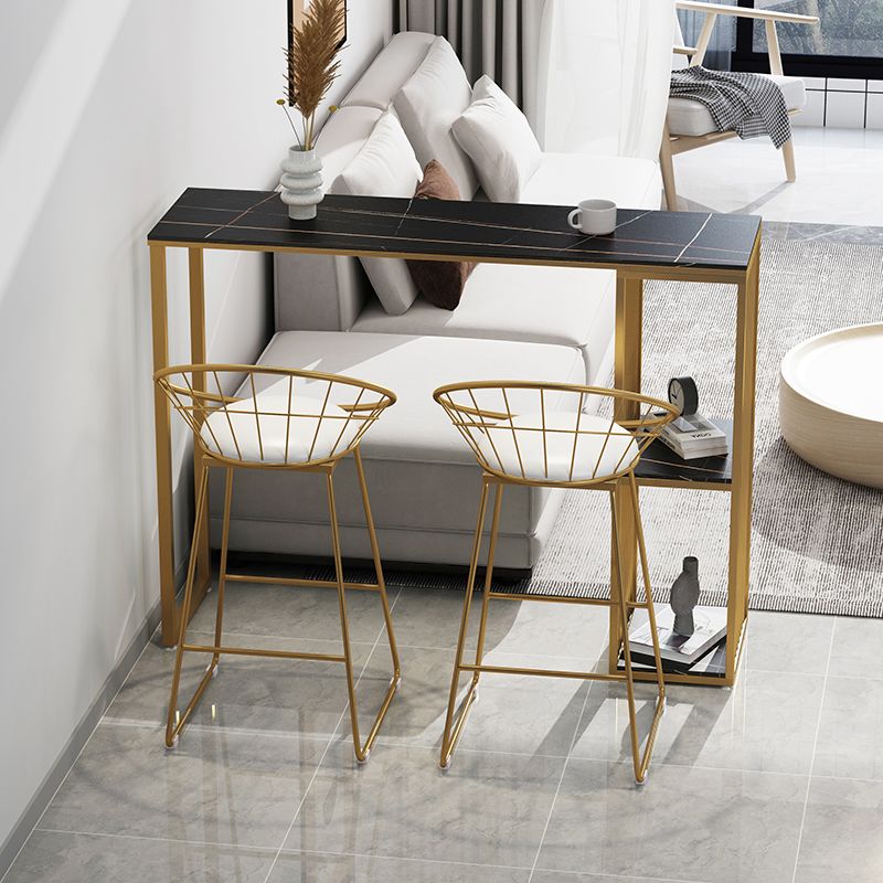 Glam Style Black Bar Table Faux Marble Top Rectangle Indoor Bistro Table